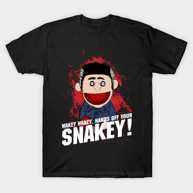 Ashy Slashy Quote - Wakey Wakey Hands off Your Snakey T-Shirt by Meta Cortex